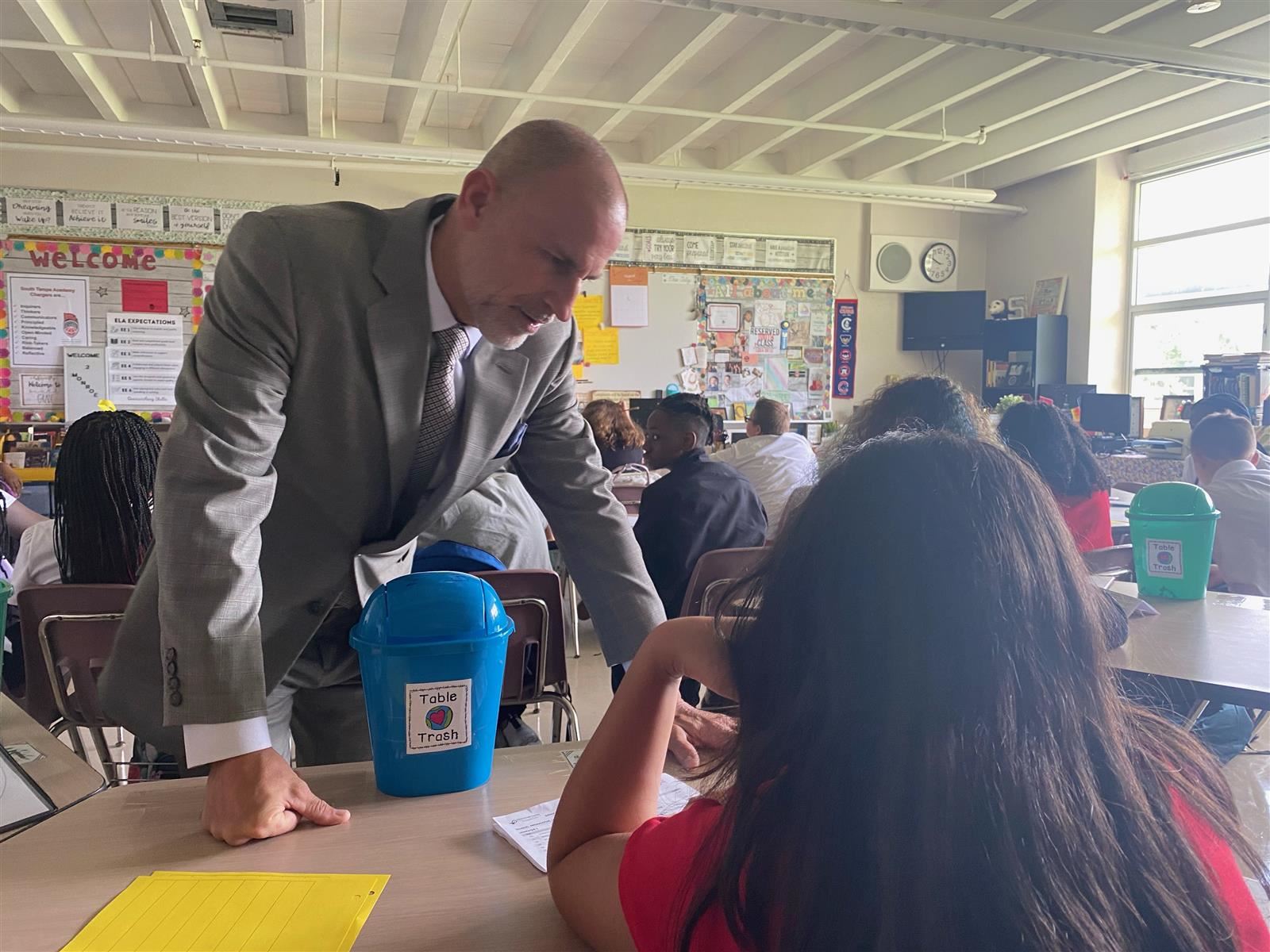 Superintendent with students